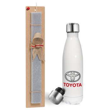 Toyota, Πασχαλινή λαμπάδα, μεταλλικό παγούρι θερμός λευκός (500ml) & λαμπάδα αρωματική πλακέ (30cm) (ΓΚΡΙ)