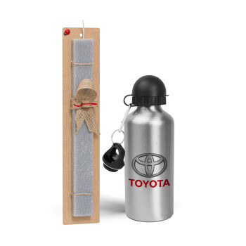 Toyota, Πασχαλινό Σετ, παγούρι μεταλλικό Ασημένιο αλουμινίου (500ml) & πασχαλινή λαμπάδα αρωματική πλακέ (30cm) (ΓΚΡΙ)