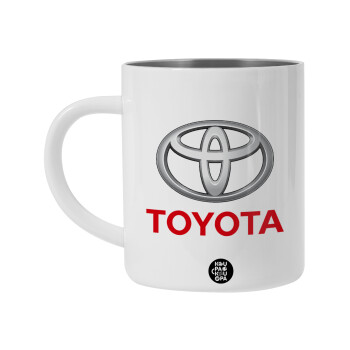 Toyota, Λευκή Ανοξείδωτη Μεταλλική Κούπα 450ml - Διπλού Τοιχώματος 