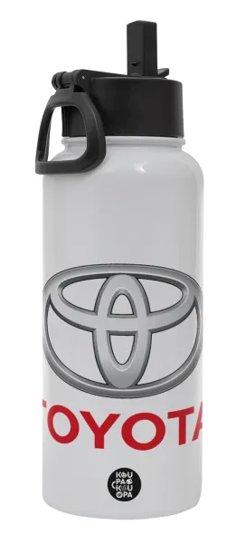 Toyota — Metal mug thermo White with Straw and Spout Lid (Stainless steel), double wall, 950ml