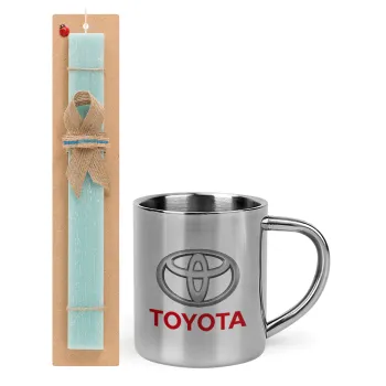 Toyota, Easter Set, metallic thermal cup (300ml) & aromatic flat Easter candle (30cm) (TURQUOISE)