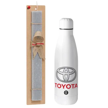 Toyota, Easter Set, metallic stainless thermos bottle (500ml) & scented flat Easter candle (30cm) (GRAY)