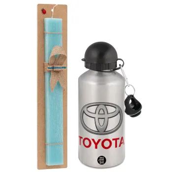 Toyota, Easter Set, metallic silver aluminum water bottle (500ml) & scented flat Easter candle (30cm) (TURQUOISE)