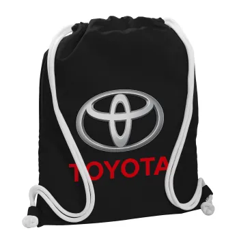 Toyota, Backpack pouch GYMBAG Black, with pocket (40x48cm) & thick white cords