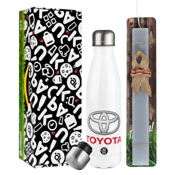 Toyota, Πασχαλινή Λαμπάδα με μεταλλικό παγούρι θερμός λευκός (500ml) & λαμπάδα αρωματική πλακέ (30cm) (ΓΚΡΙ)