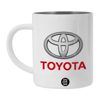 Toyota, Λευκή Ανοξείδωτη Μεταλλική Κούπα 450ml - Διπλού Τοιχώματος 