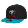 Child's Flat Snapback Hat, Black/Blue (100% COTTON, CHILD, UNISEX, ONE SIZE)
