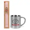 Easter Set, metallic thermal cup (300ml) & aromatic flat Easter candle (30cm) (PINK)