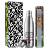 Easter Set, metallic stainless thermos flask (500ml) & scented flat Easter candle (30cm) (GRAY)