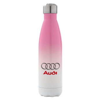 AUDI, Μεταλλικό παγούρι θερμός Ροζ/Λευκό (Stainless steel), διπλού τοιχώματος, 500ml