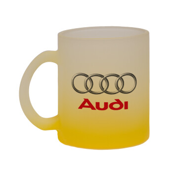 AUDI, Κούπα γυάλινη δίχρωμη με βάση το κίτρινο ματ, 330ml