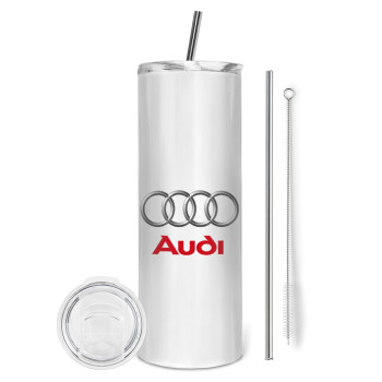AUDI, Eco friendly ποτήρι θερμό (tumbler) από ανοξείδωτο ατσάλι 600ml, με μεταλλικό καλαμάκι & βούρτσα καθαρισμού