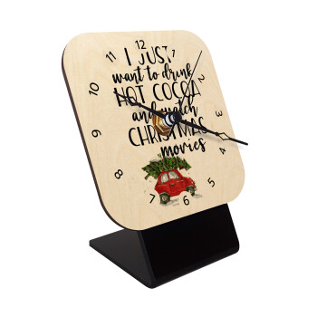 I just want to drink hot cocoa and watch christmas movies mini cooper, Επιτραπέζιο ρολόι σε φυσικό ξύλο (10cm)