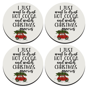 I just want to drink hot cocoa and watch christmas movies mini cooper, SET of 4 round wooden coasters (9cm)