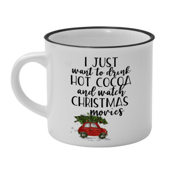 I just want to drink hot cocoa and watch christmas movies mini cooper, Κούπα κεραμική vintage Λευκή/Μαύρη 230ml