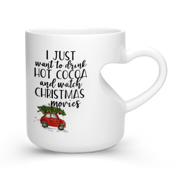 I just want to drink hot cocoa and watch christmas movies mini cooper, Κούπα καρδιά λευκή, κεραμική, 330ml