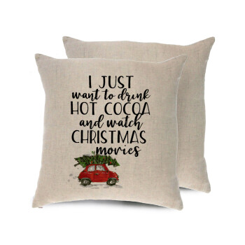 I just want to drink hot cocoa and watch christmas movies mini cooper, Μαξιλάρι καναπέ ΛΙΝΟ 40x40cm περιέχεται το  γέμισμα