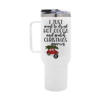 I just want to drink hot cocoa and watch christmas movies mini cooper, Mega Tumbler με καπάκι, διπλού τοιχώματος (θερμό) 1,2L