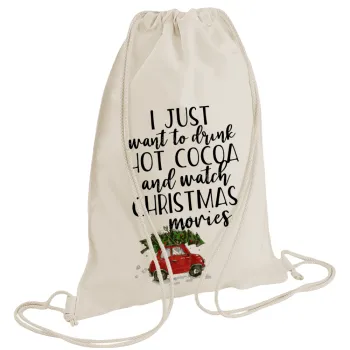 I just want to drink hot cocoa and watch christmas movies mini cooper, Τσάντα πλάτης πουγκί GYMBAG natural (28x40cm)
