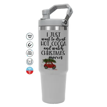 I just want to drink hot cocoa and watch christmas movies mini cooper, ΓΚΡΙ χρώματος Θερμός Ανοξείδωτο 890ml (30oz) με χερούλι