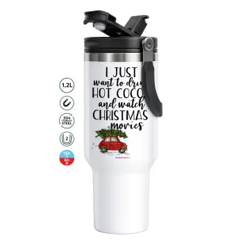 I just want to drink hot cocoa and watch christmas movies mini cooper, Mega Tumbler με καπάκι, διπλού τοιχώματος (θερμό) 1,2L