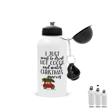 I just want to drink hot cocoa and watch christmas movies mini cooper, Μεταλλικό παγούρι νερού, Λευκό, αλουμινίου 500ml