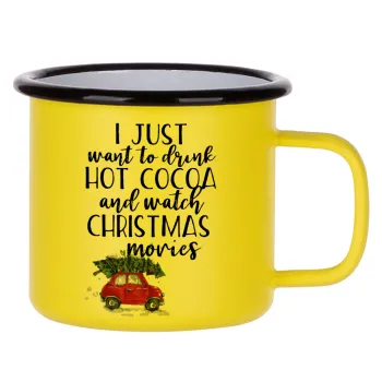 I just want to drink hot cocoa and watch christmas movies mini cooper, Metallic enamel MATT Yellow cup 360ml