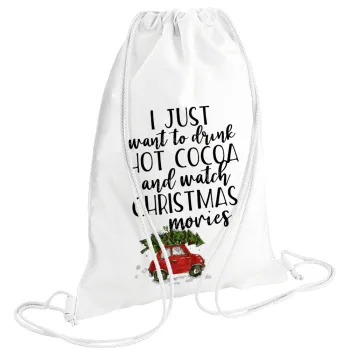 I just want to drink hot cocoa and watch christmas movies mini cooper, Backpack pouch GYMBAG white (28x40cm)