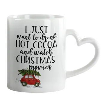 I just want to drink hot cocoa and watch christmas movies mini cooper, Κούπα καρδιά χερούλι λευκή, κεραμική, 330ml