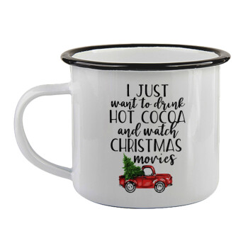 I just want to drink hot cocoa and watch christmas movies pickup car, Κούπα εμαγιέ με μαύρο χείλος 360ml