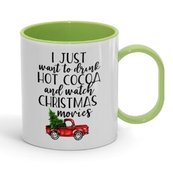 I just want to drink hot cocoa and watch christmas movies pickup car, Κούπα (πλαστική) (BPA-FREE) Polymer Πράσινη για παιδιά, 330ml