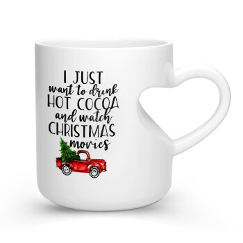 I just want to drink hot cocoa and watch christmas movies pickup car, Κούπα καρδιά λευκή, κεραμική, 330ml
