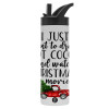 Metallic thermos bottle with straw & handle, stainless steel (Stainless steel 304), double-walled, 600ml.