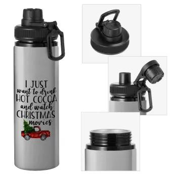 I just want to drink hot cocoa and watch christmas movies pickup car, Metallic water bottle with safety cap, 850ml aluminum