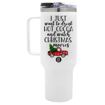I just want to drink hot cocoa and watch christmas movies pickup car, Mega Tumbler με καπάκι, διπλού τοιχώματος (θερμό) 1,2L