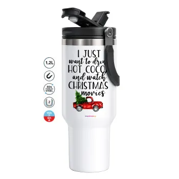 I just want to drink hot cocoa and watch christmas movies pickup car, Mega Tumbler με καπάκι, διπλού τοιχώματος (θερμό) 1,2L
