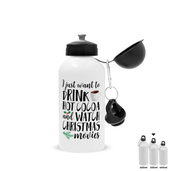I just want to drink hot cocoa and watch christmas movies, Metal water bottle, White, aluminum 500ml