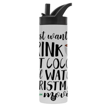 I just want to drink hot cocoa and watch christmas movies, Water bottle - 600 ml beverage bottle with a lid with a handle