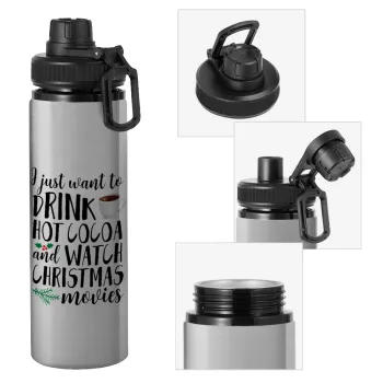 I just want to drink hot cocoa and watch christmas movies, Metallic water bottle with safety cap, 850ml aluminum