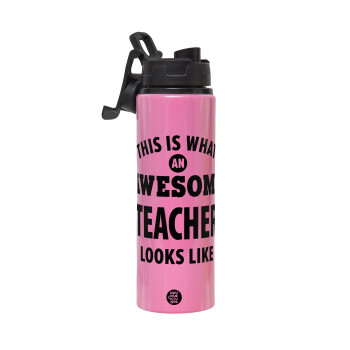 This is what an awesome teacher looks like hands!!! , Metallic water bottle with safety lid, 850ml aluminum