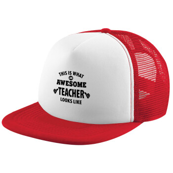 This is what an awesome teacher looks like hands!!! , Καπέλο Soft Trucker με Δίχτυ Red/White 