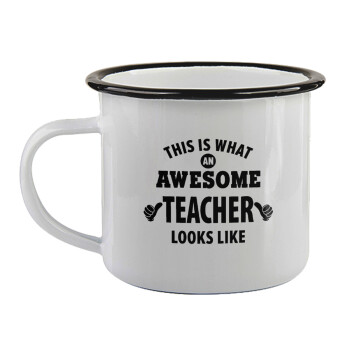 This is what an awesome teacher looks like hands!!! , Κούπα εμαγιέ με μαύρο χείλος 360ml