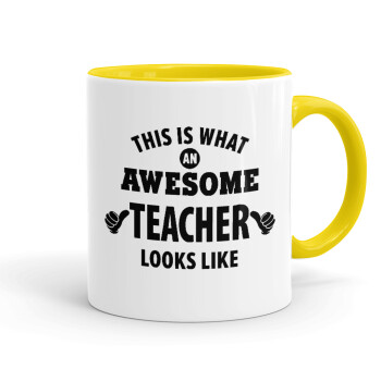 This is what an awesome teacher looks like hands!!! , Mug colored yellow, ceramic, 330ml