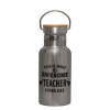 Stainless steel metallic thermos flask, silver with a bamboo lid, double-walled, 350ml.