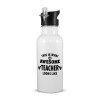 White water bottle with straw, stainless steel 600ml