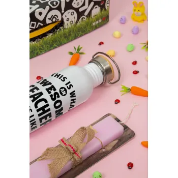 This is what an awesome teacher looks like hands!!! , Πασχαλινή Λαμπάδα με παγούρι μεταλλικό (620ml, stainless steel) & κερί αρωματικό πλακέ (30cm) (ΡΟΖ)