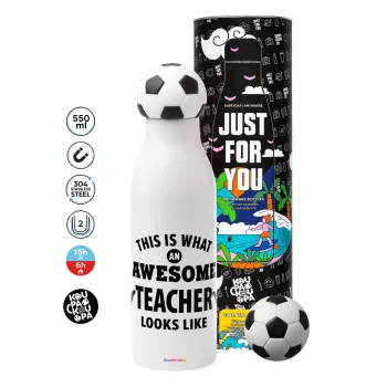 This is what an awesome teacher looks like hands!!! , Soccer Metal mug thermos, double wall, 550ml