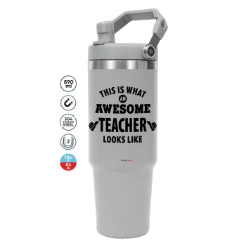This is what an awesome teacher looks like hands!!! , ΓΚΡΙ χρώματος Θερμός Ανοξείδωτο 890ml (30oz) με χερούλι