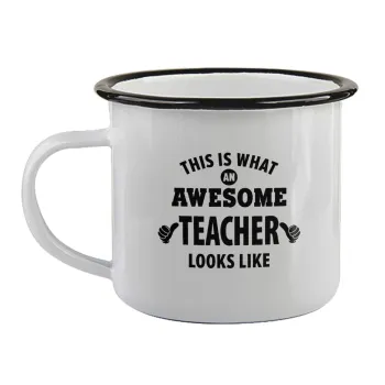 This is what an awesome teacher looks like hands!!! , Κούπα εμαγιέ με μαύρο χείλος 360ml