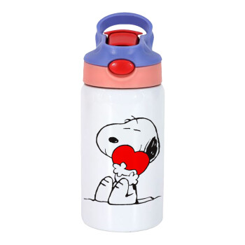 Snoopy, Children's hot water bottle, stainless steel, with safety straw, pink/purple (350ml)